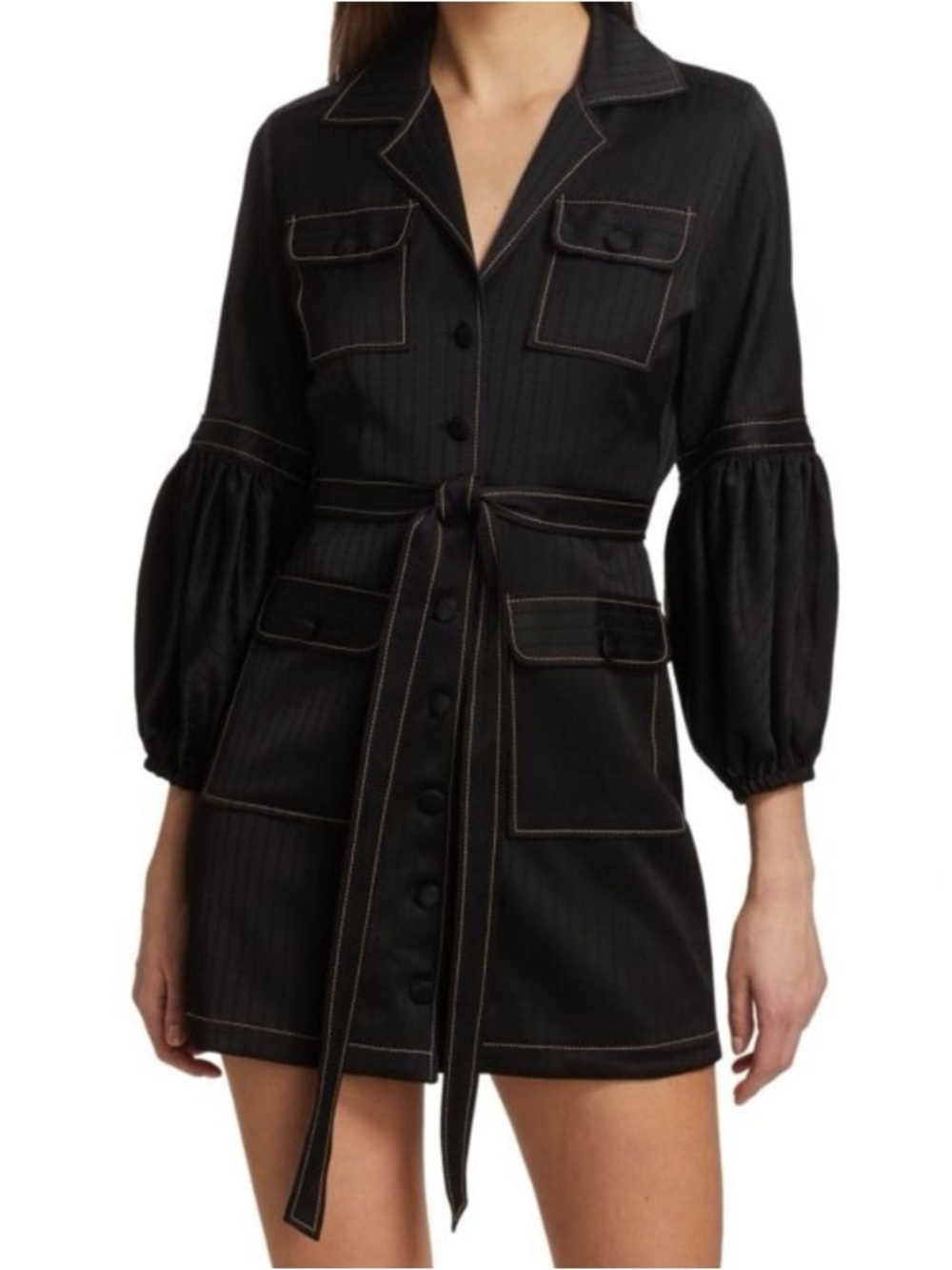 Alexis Cazla Topstitched Tie Dress in Black Size M
